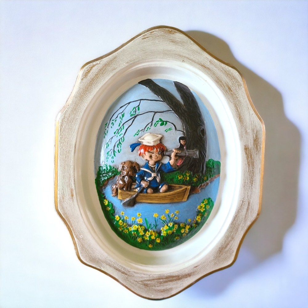 BOGO SALE! 1972 BYRON MOLD CERAMIC WALL PLAQUE SAILOR BOY WITH DOG